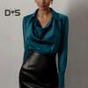 Женская рубашка с отворотом и воротником-стойкой, с длинным рукавом, однотонная, свободная посадка, повседневные топы, офисная одежда для отдыха