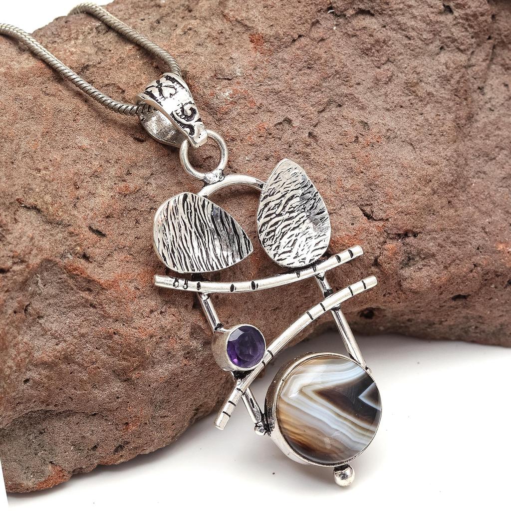 Ожерелье из агата из серебра Ботсваны, натуральный драгоценный камень для подарка, подаренные ювелирные изделия