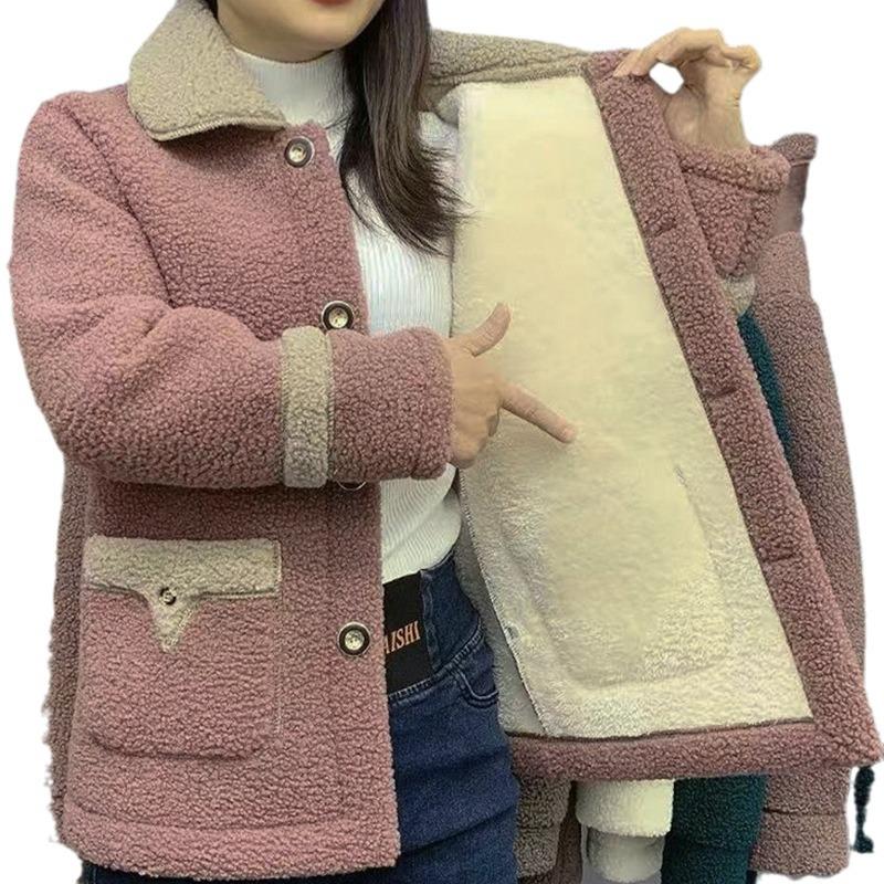 Women's Thickened Slim Autumn/Winter Short Coat - Fur & Leather Grain Fleece