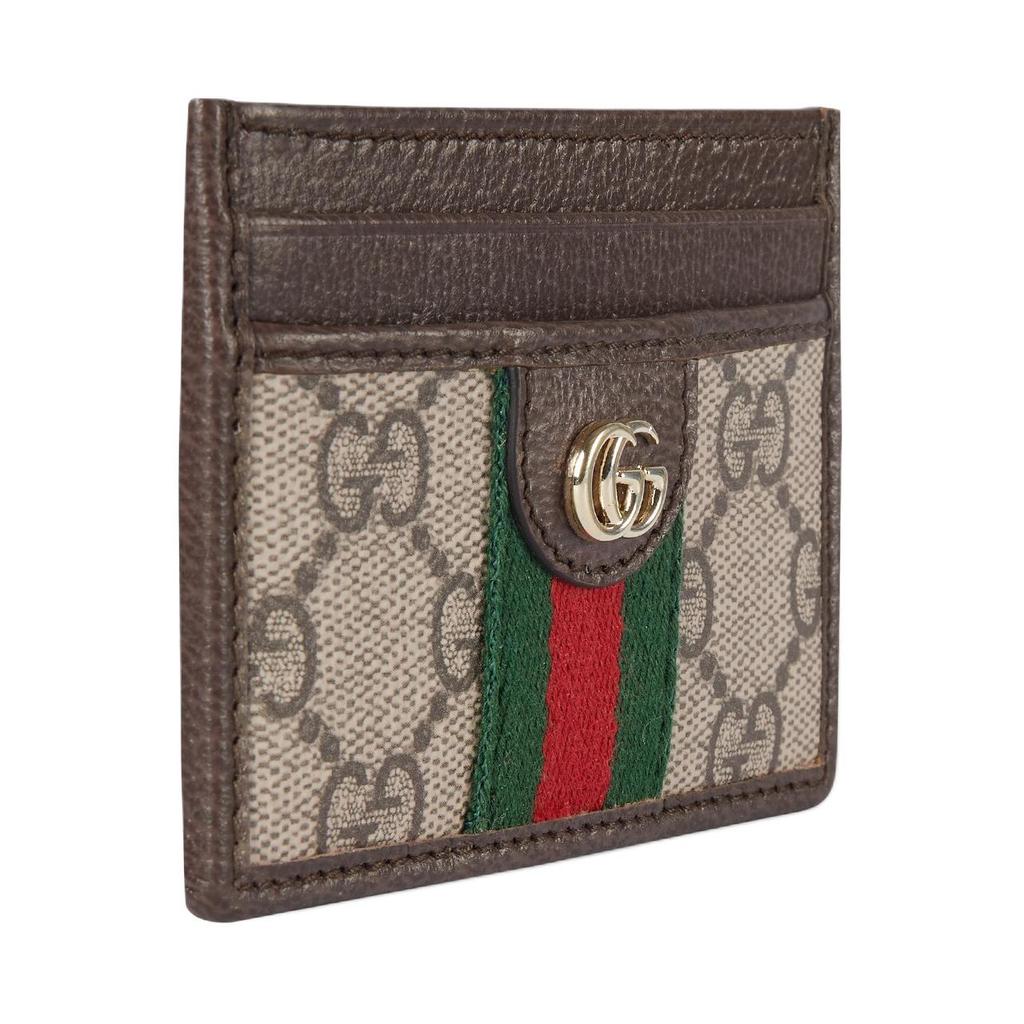 Gucci Ophidia Логотип Double G Фурнитура Светлое Золото Кожа и Холст Держатель для Карт Женский Держатель для Карт Бежево-Коричневый 838486-FAE0L-9746