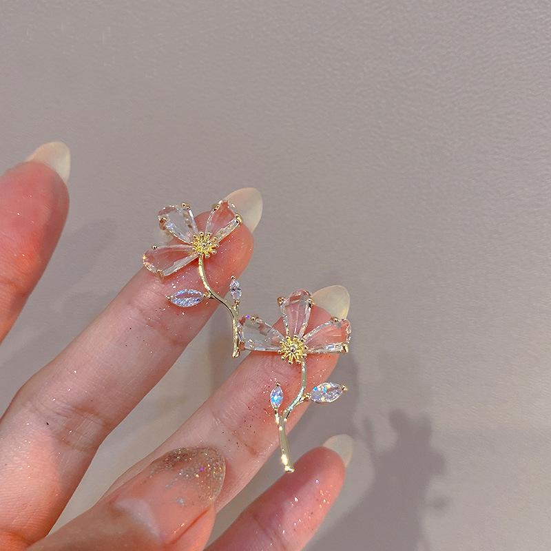 Fashion Elegant Crystal Flower Zircon Drop Earrings Women's Wedding Jewelry Party Gift Wholesale