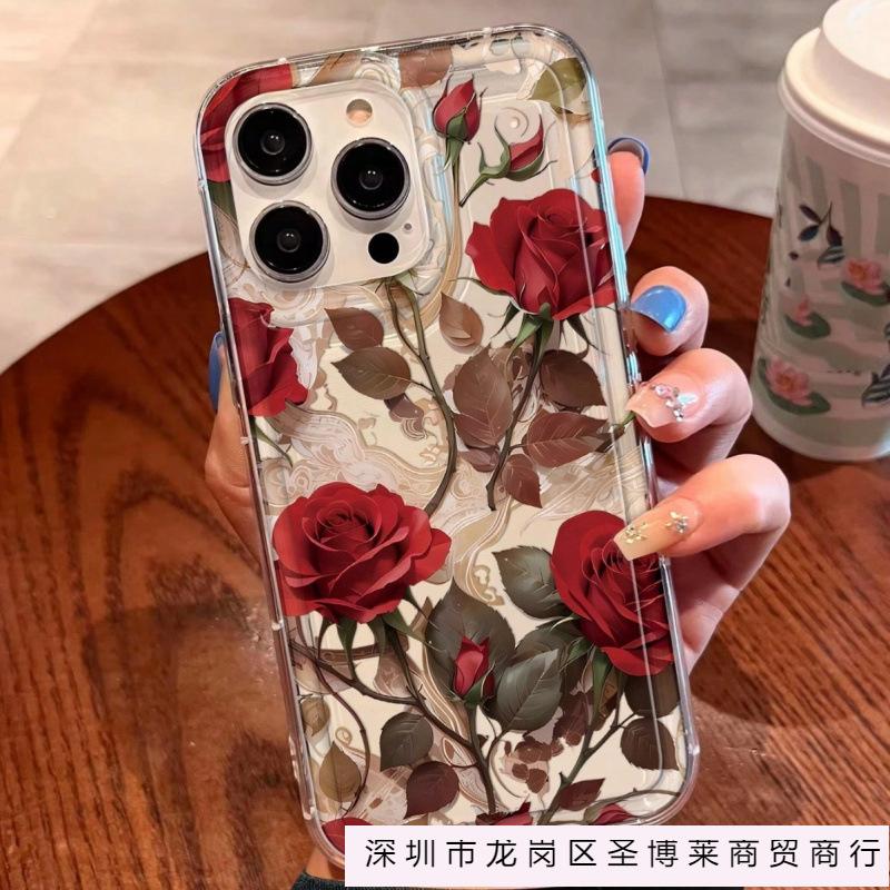 Цветущие ветки роз подходят для чехла на мобильный телефон iPhone16pro Apple 15 Pro 14 прозрачный 13 с подушкой безопасности 12 взрыв 11