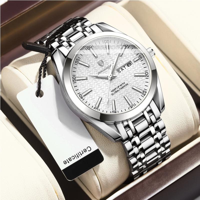 2024 Новые мужские часы, водонепроницаемые светящиеся модные высококлассные часы с календарем, стальной ремешок, изысканные часы с пульсирующей шкалой и циферблатом