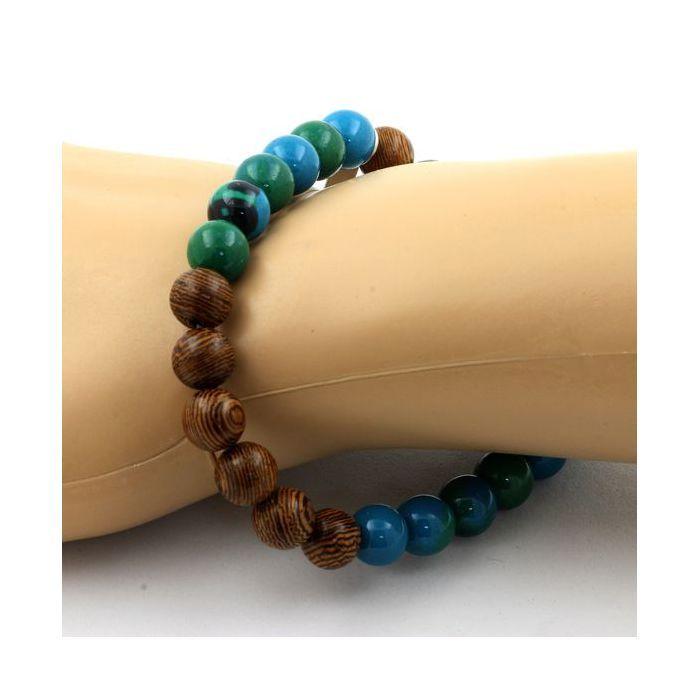 Bracelet - ABIJOUX - Chrysocolla + Wood - 8 Mm - Length 19-20 Cm - Made In France