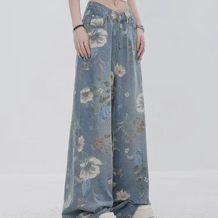 Женские ретро-синие джинсовые брюки широкого кроя - Летний стиль 2024 года