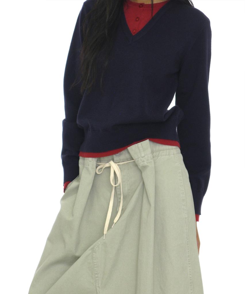PARTIMENTO WOMEN Colorblock Double Layered Knit Sweater_Navy