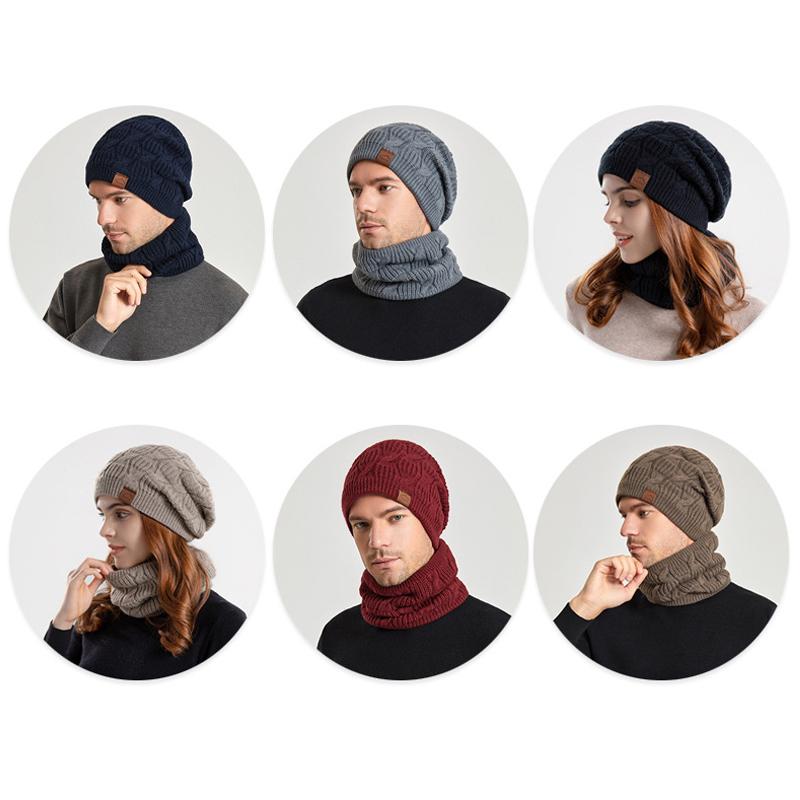 Осень-зима уличная теплая шерстяная шапка лыжная шапка шарф комплект мужские шапочки Skullies женские вязаная шапка бархатная утолщенная шапка Балаклава