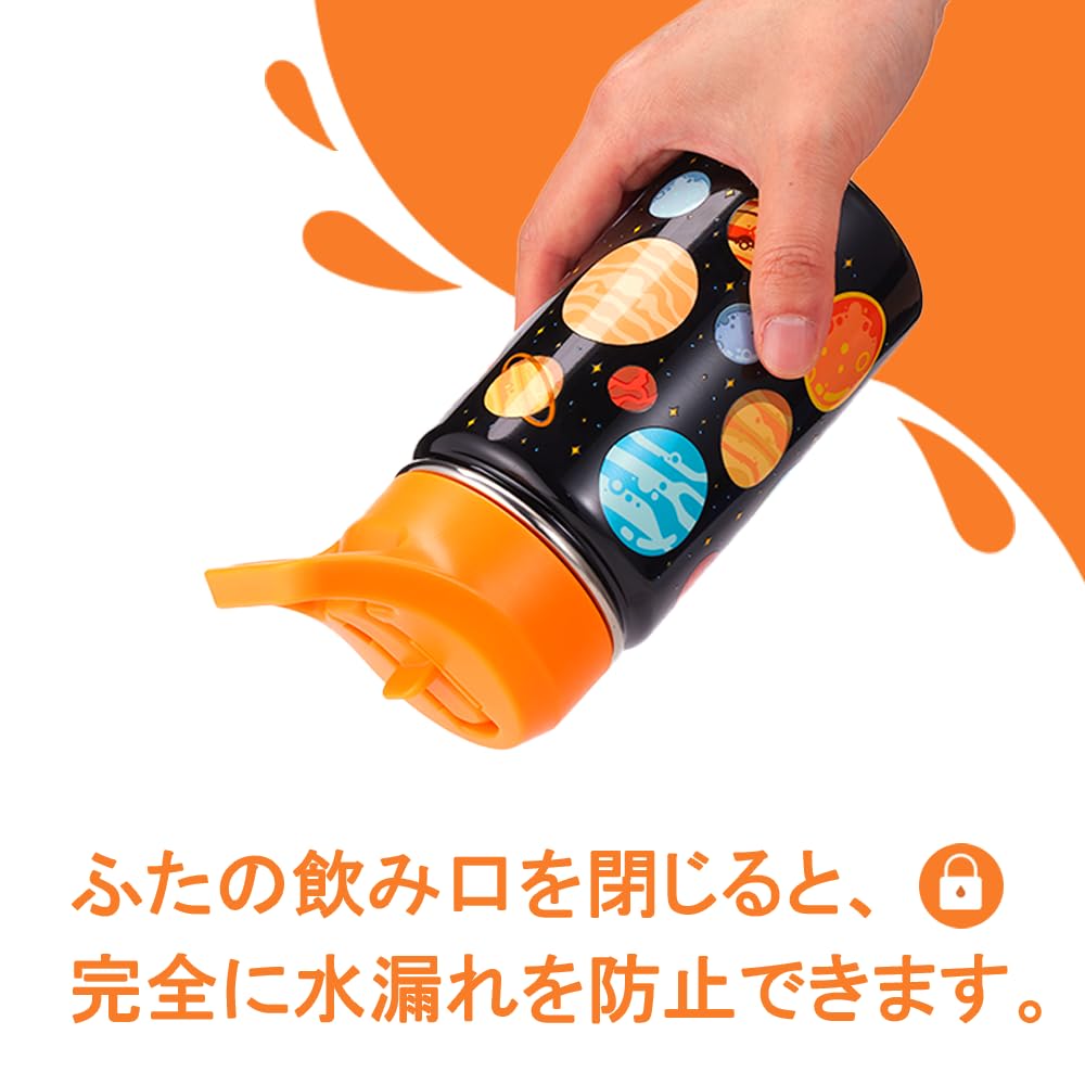 Бутылка для воды SANTECO для детей 380 мл с трубочкой, бутылка для воды из нержавеющей стали с вакуумной изоляцией и ручкой, холодная и теплая, милая детская планета