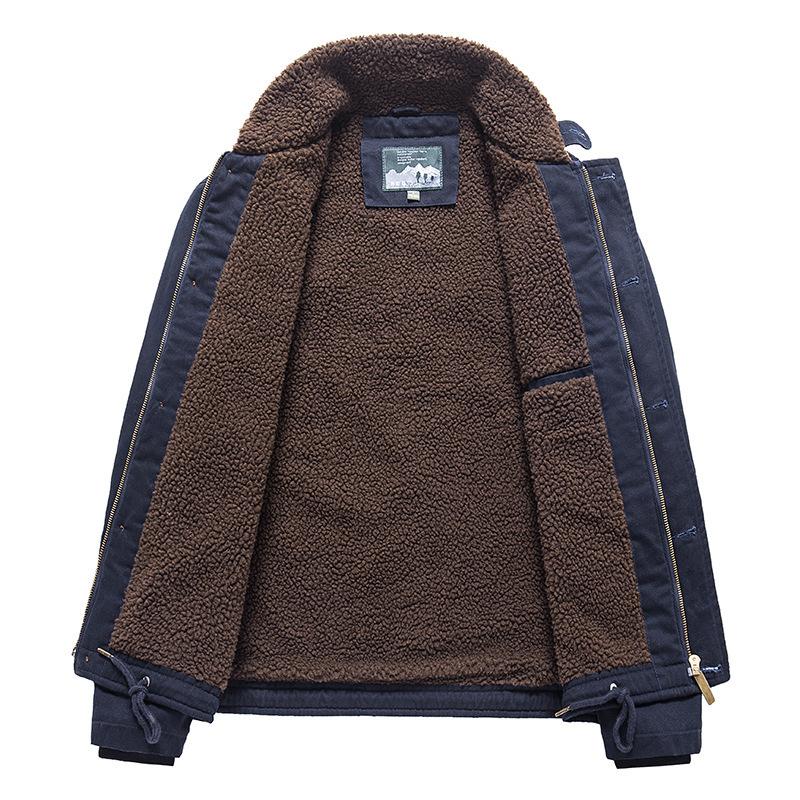 Winter Men's Velvet Thickened Lapel Military Cotton Coat Loose Lamb Velvet Men's Cotton Coat