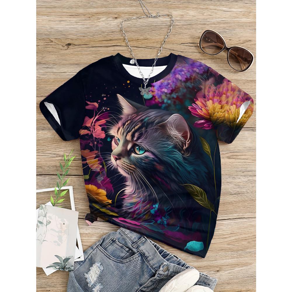 Детские футболки Одежда для девочек Одежда 2024 Girl Cute Cat Летняя детская футболка 10-летняя одежда для девочек Детский топ для подростков