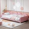 Children's Bed Upholstered Bed 90*200cm, Sofa Bed Bed Frame Teddy Fabric Multifunctional Soft Bed with Backrest and Armrests Youth Bed Guest Bed Pink