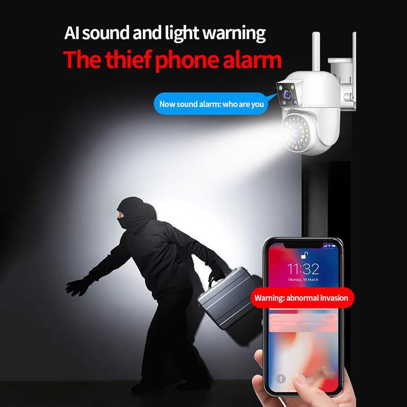 Наружная камера видеонаблюдения с двойным объективом 4K, домашняя камера видеонаблюдения, беспроводная Wi-Fi IP-камера, поддержка двустороннего аудио, встроенный микрофон