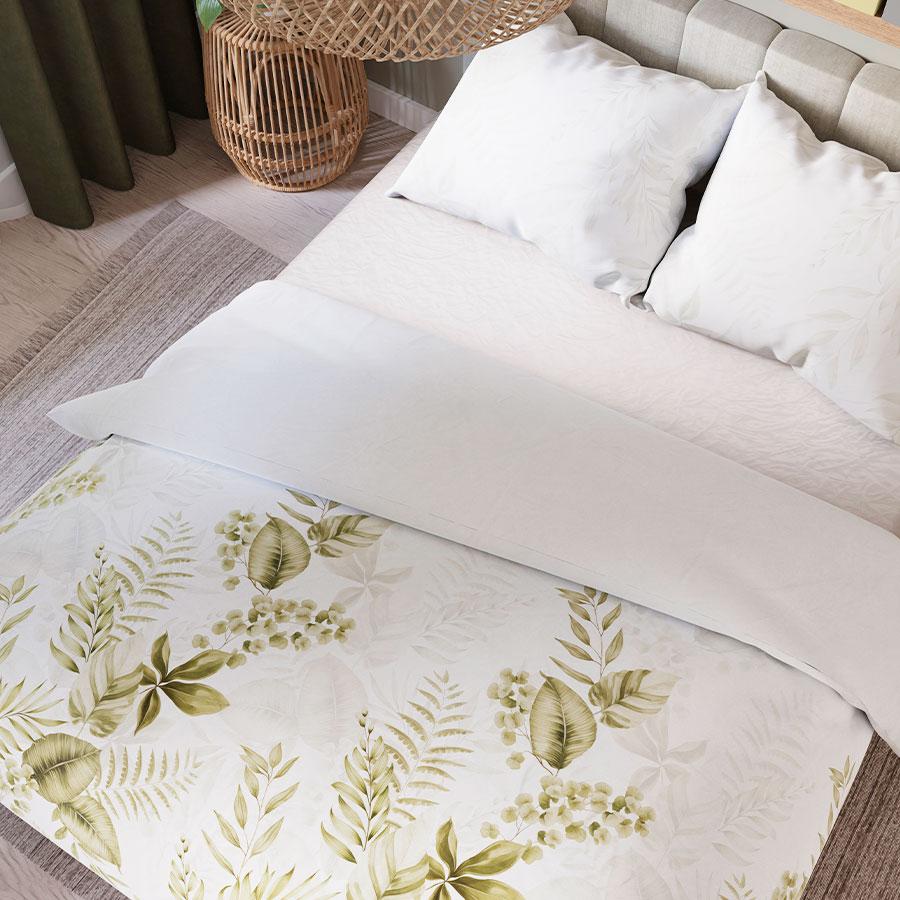 LIGIERO bedding set 220x200 cm - satin cotton, white, plant pattern