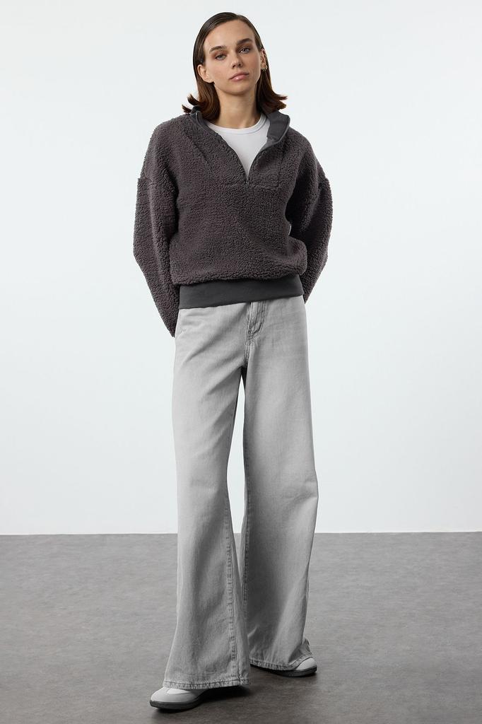 Женская модная стильная толстовка цвета экрю на молнии большого размера, широкая плюшевая толстая вязаная толстовка