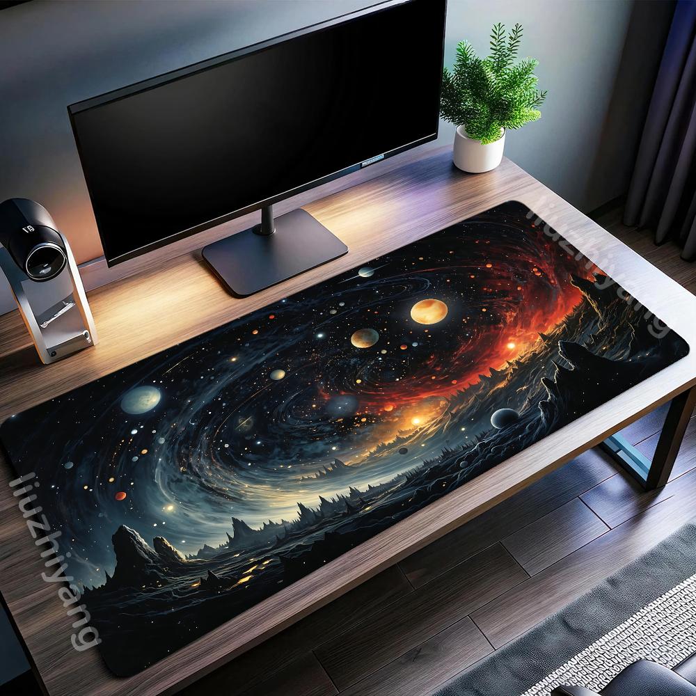 Cosmic Swirl Starry Sky Mouse Pad Large Computer Office Game Table Mat Rubber Anti-slip Stitched Keyboard Mat 90x40 XXL Desk Pad