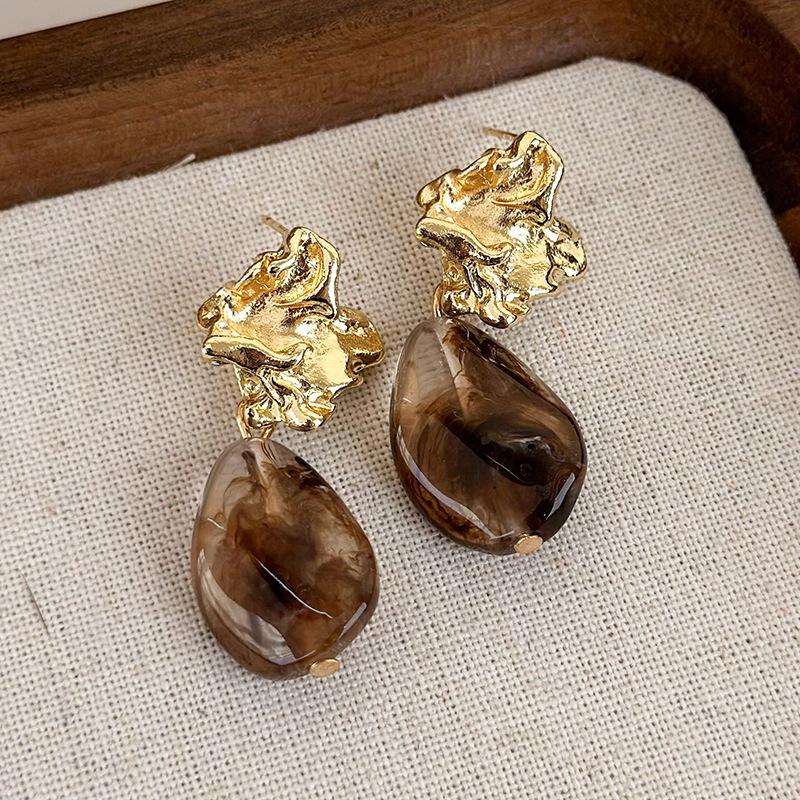 Простые новые коричневые геометрические серьги в стиле ретро с темпераментом, французские серьги, украшения для девочек