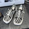 Холщовая обувь на толстой подошве, женские летние новые туфли на шнуровке с квадратным носком, корейская версия трендовых туфель, клетчатая студенческая обувь с леопардовым принтом