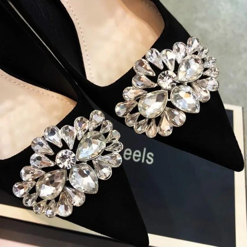 Модные туфли на высоком каблуке со стразами, женские туфли 2024 года, черные, сетчатые, красные, французские, профессиональные, осенние, сто одинарных туфель, черные каблуки