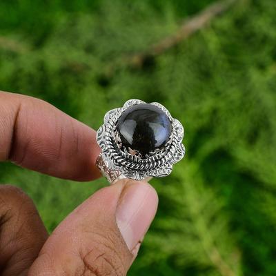 Кольцо из стерлингового серебра 925 пробы с натуральным лабрадоритом, одиночный камень, чакра третьего глаза, ювелирное изделие