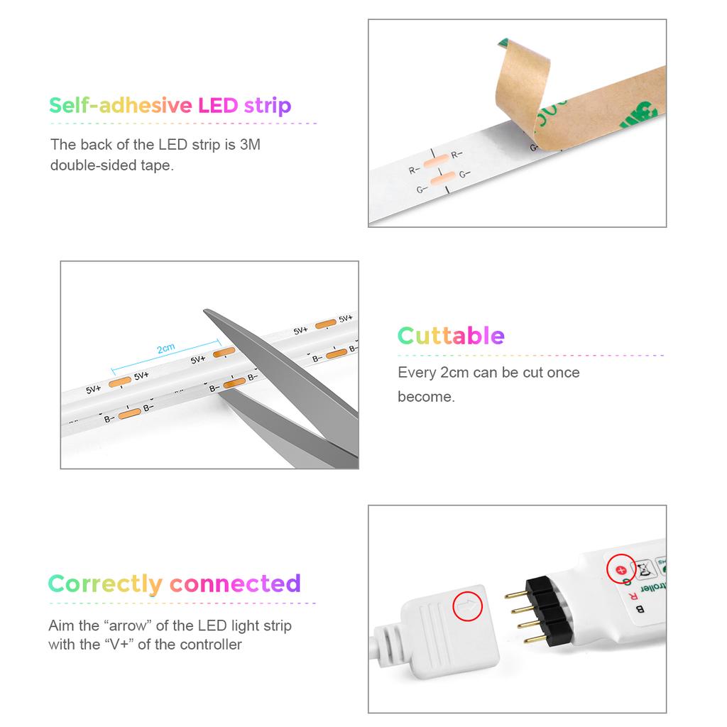 USB LED Light Strip RGB COB Bluetooth APP Control FCOB Flexible RA90 Cob LED Strip Luces Led Lighting Music Sync for Party PC