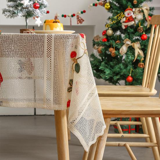 Кружевная скатерть с вышивкой Санта-Клауса и рождественского колокольчика, праздничная
