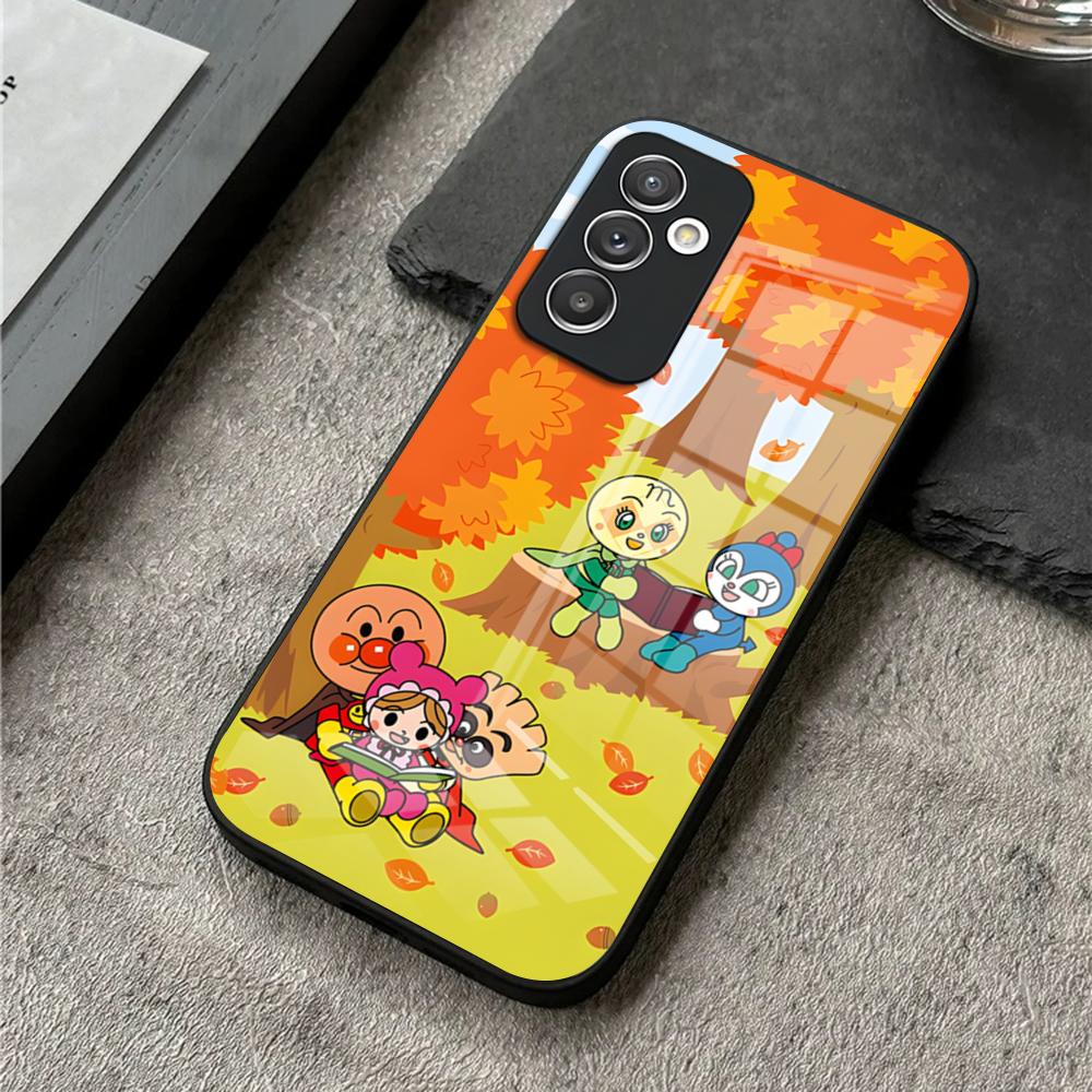 Чехол для телефона Samsung S25 Ultra S26 S23 S24 Plus S22 S20 S21 Fe A54 A34 A53 A16 Стеклянная крышка Мультяшный милый Анпанман