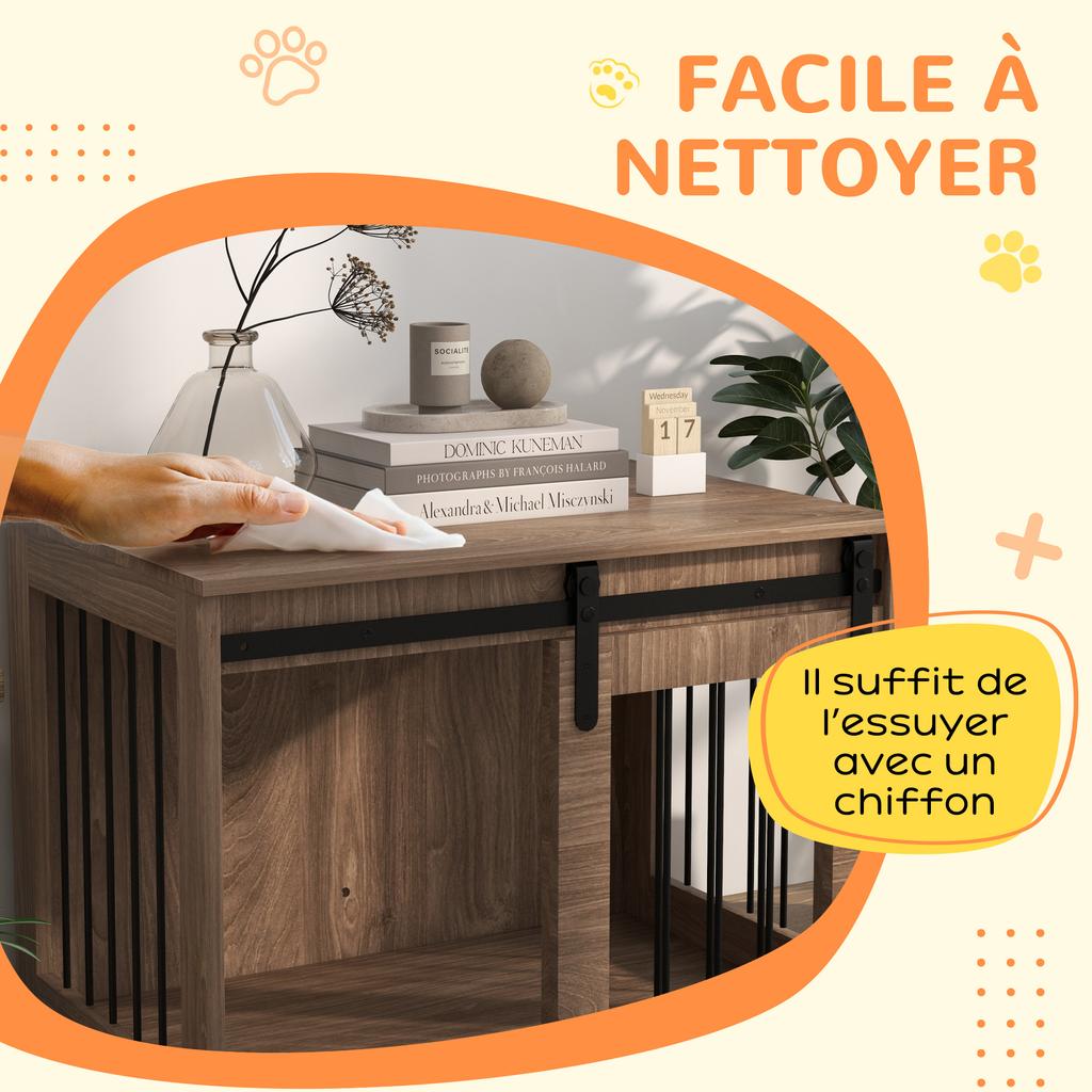 Cage Crate For Dog Animals Indoor Sliding Door Metal Wood Effect Dim 57H X 80L X 54W Cm