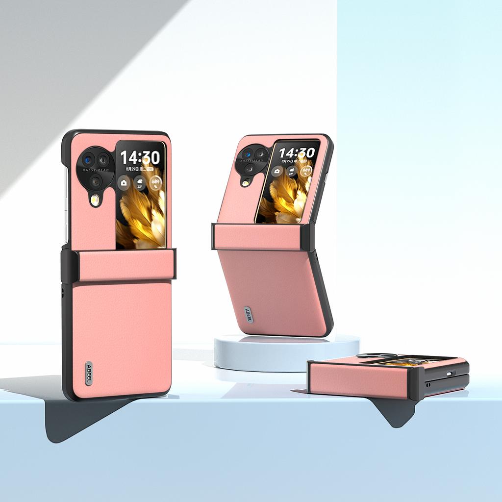 ABEEL Чехол для Oppo Find N3 Flip 5G, Дизайн шарнира, Натуральная коровья кожа+ПК, Чехол для телефона