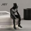 Matte Black Decor 3D Printed Motorcycle Rider Figurine, Sitting Motorcyclist Art Statue, Biker Sculpture Statue for Home Office Desktop Shelf