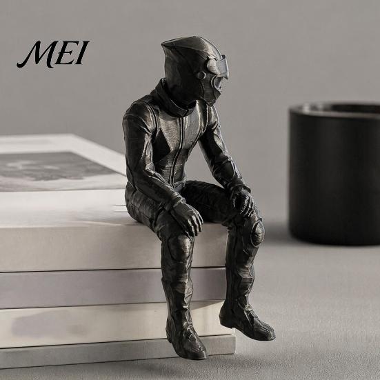Matte Black Decor 3D Printed Motorcycle Rider Figurine, Sitting Motorcyclist Art Statue, Biker Sculpture Statue for Home Office Desktop Shelf