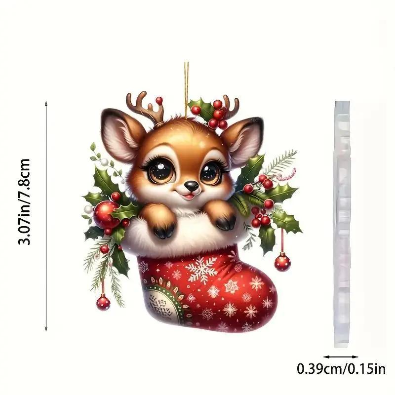 Christmas 2D Flat Acrylic Hanging Pendants Santa Elk Deer Xmas Tree Drop Ornaments Merry Christmas Decor Happy New Year 2026