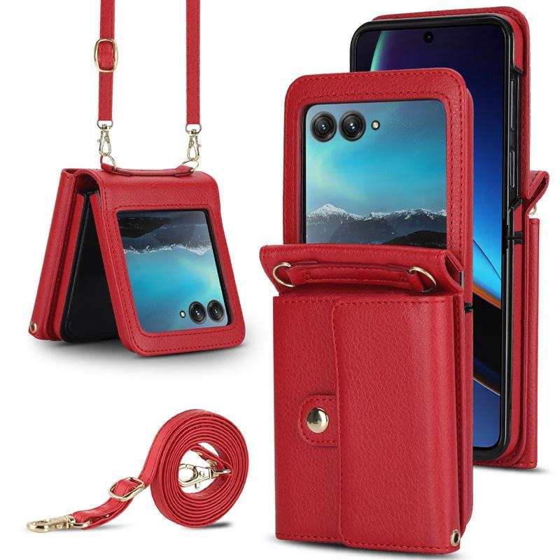 Suitable for moto Razr 70 mobile phone leather case, foldable solid color backpack, Samsung Z Flip8 flip cover with card slot case 6