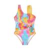 Children Hot Springs One Piece Swimsuits for Girls Leopard Tie Dye Hot Stamping Oblique Shoulder Triangle Beachwear Bathing Suit