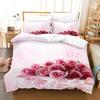 Pink Rose Bedding Set 3D Printed Luxury Smooth Breathable King Queen Twin Size Duvet Cover Set for Kids Girls Birthday Gift