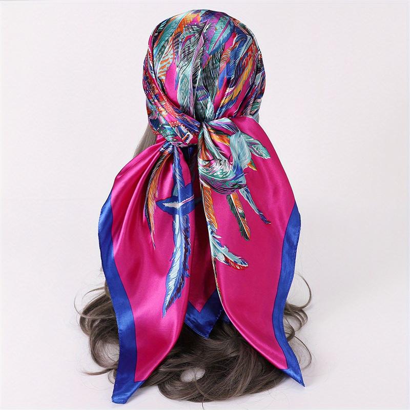 Satin Square Scarf Women Muslim Hijab Elegant Print Silk Neckerchief Shawl Wraps Headband Handle Hair Accessories Bandana