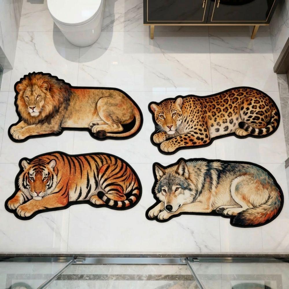 Anti-slip Tiger Carpet Rug 2D Flat Wolf Floor Mat New Lion Doormat Bedroom Bathroom