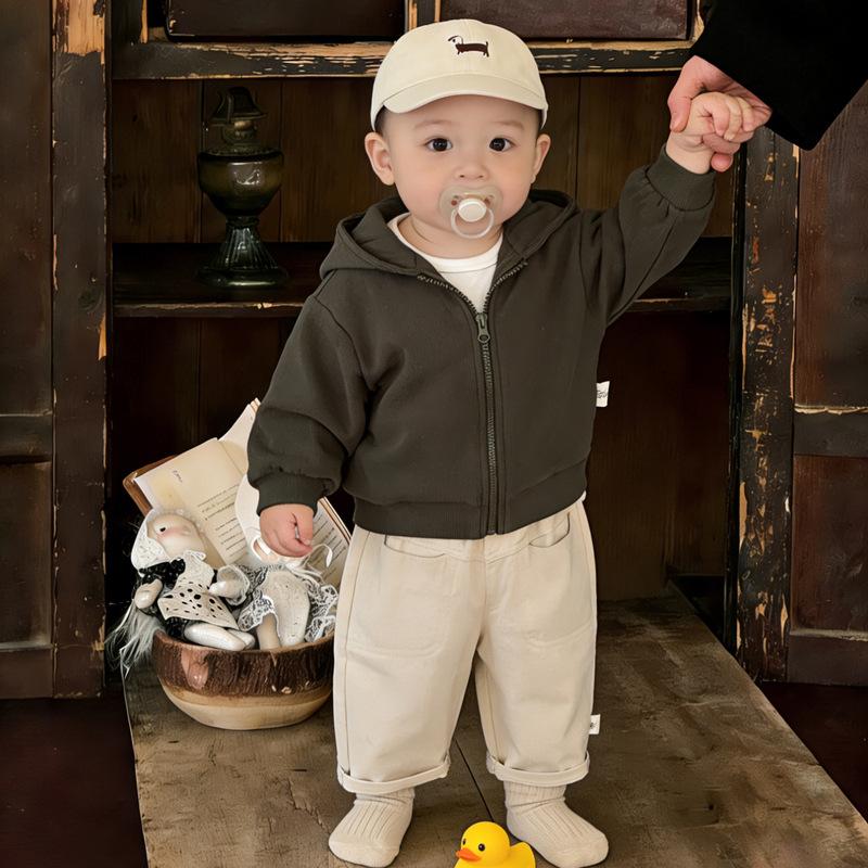 Baby Clothes Spring Handsome Baby Solid Color Hoodie New Autumn Clothes Children'S Sports Tops Going Out