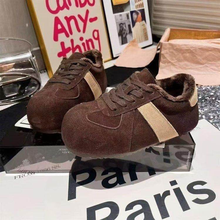 Осенние и зимние немецкие тренировочные туфли обувь новая бархатные Birkenstocks круглая голова ретро повседневные спортивные пушистые туфли