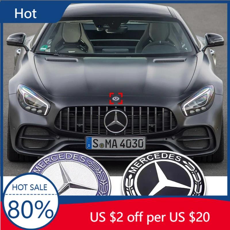 EZB2 Hot 2025 Car Engine Logo Metal Flat Hood Emblem Front Badge Accessories For Mercedes Benz AMG W204 W205 W203 W211 W212 W213 W201