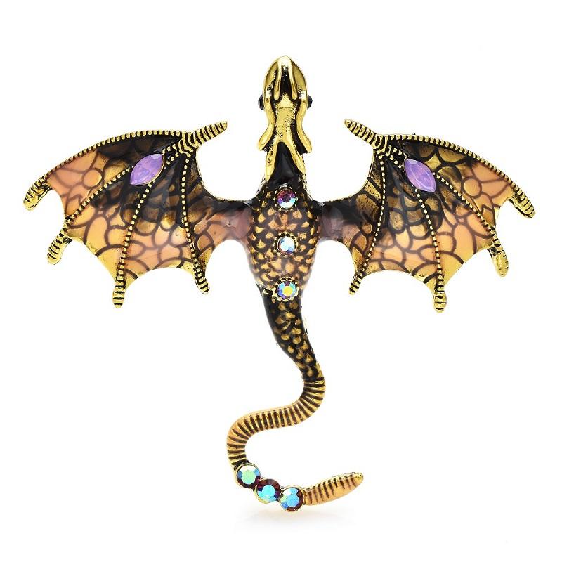 Enamel Dragon Brooches For Women Men 6-color Rhinestone Flying Legand Animal Party Office Brooch Pins Gifts