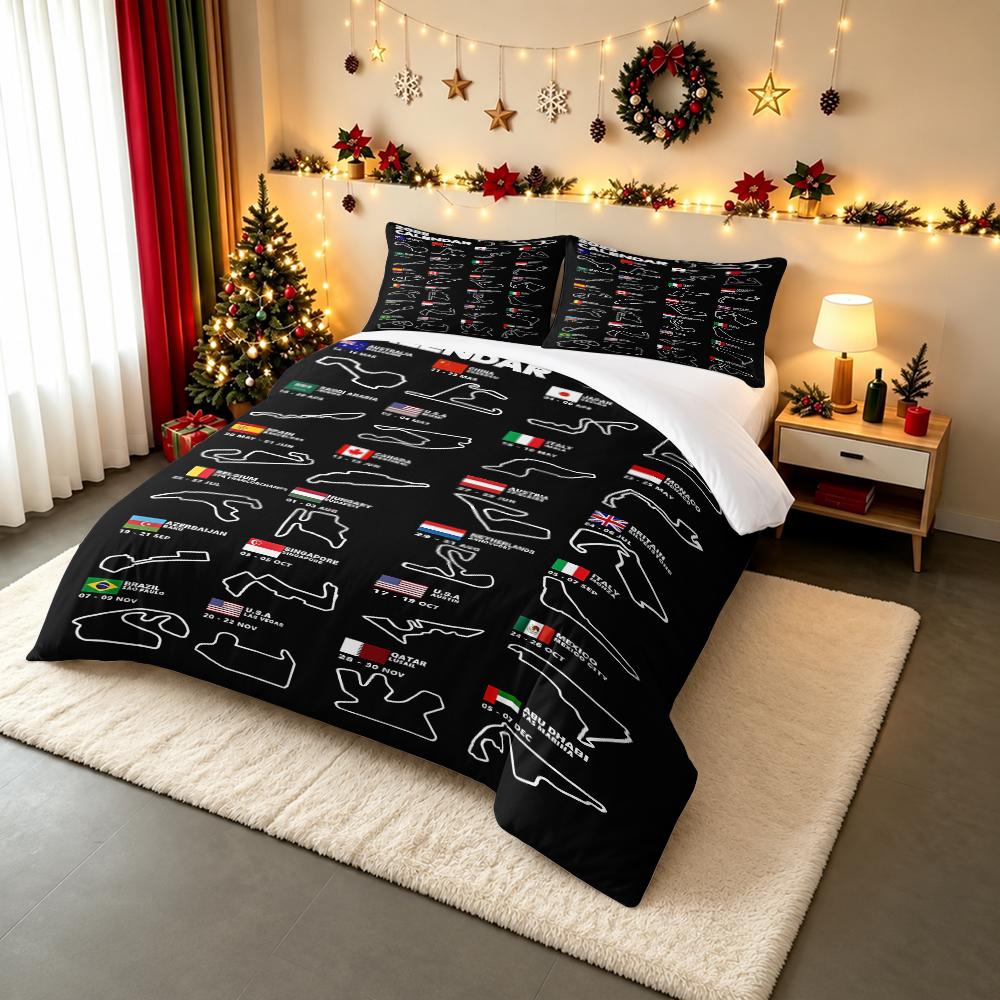 2025 Formula 1 Race Calendar Tracks Bedding set (1 duvet cover, 2 pillowcases, duvet not included), F1 Poster Art Print