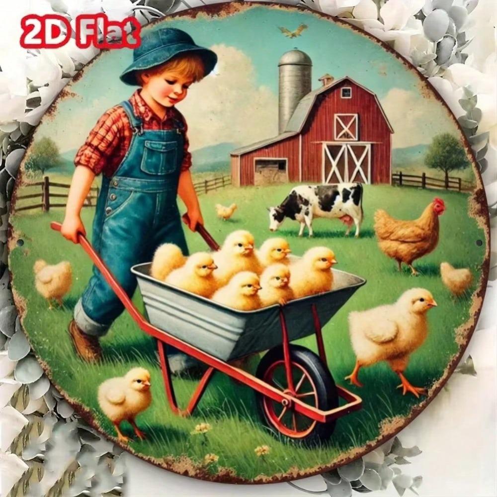 Винтажное Металлическое Настенное Искусство 'Куриная Ферма' Погодостойкий Декор для Дома