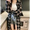 Summer Coat Loose Top Plus Plaid Mid Length Long Sleeved Cardigan Thin Cut Sun Protection Shirt Shirt