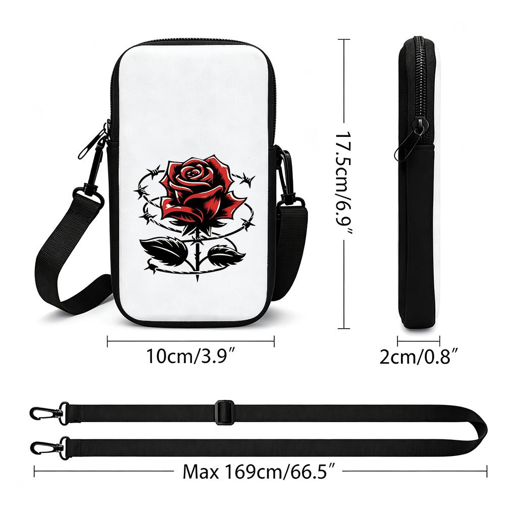 Gothic Romantic Red Rose Print Crossbody Phone Bag, Adjustable Strap Small Cell Phone Sling Pouch, Aesthetic Floral Shoulder Purse for Women Christmas