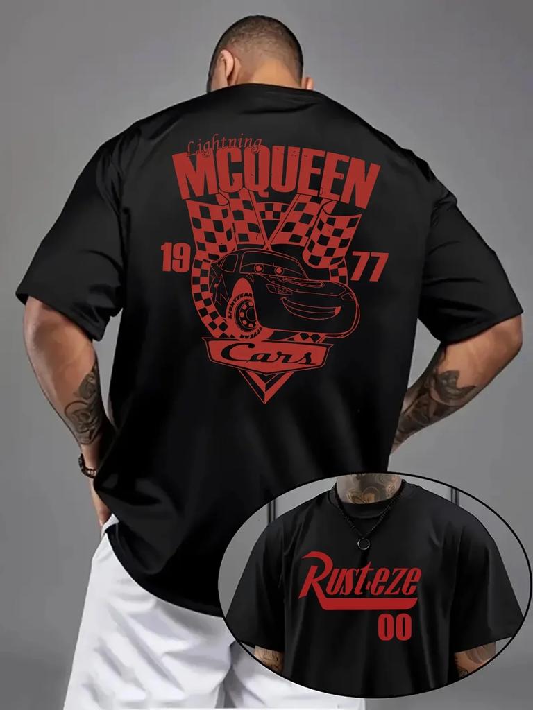 Мужская футболка Disney Car Lightning McQueen, 100% чистый хлопок, короткий рукав, модный и высококачественный мужской топ