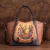 New Women's Retro Leather Handbag with Large Capacity Printed Vegetable Tanned Cowhide Single Shoulder Crossbody Bag