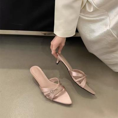 Новый стиль Женские туфли-лодочки с острым носком и низким каблуком Обувь слипоны Неглубокие с бабочкой Женские туфли на тонком каблуке Слайды