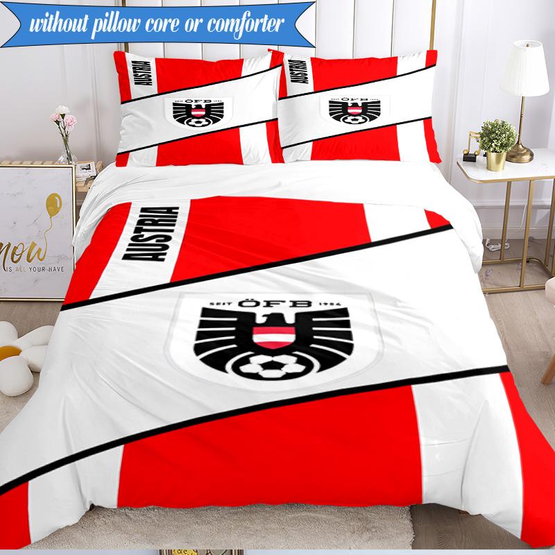 3PCS Austria Football Emblem Bedding Set 2D Printing (Includes 1 Duvet Cover + 2 Pillowcases Coreless), Bedroom decor,Fan gift