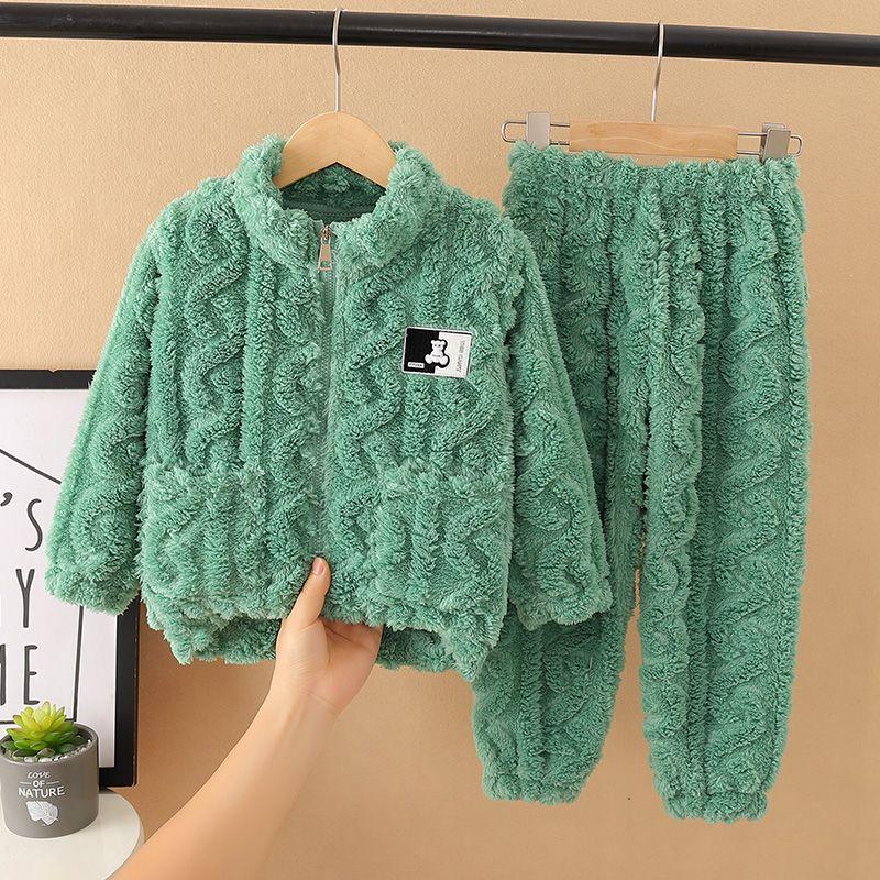 Children's Pajamas Girls Coral Fleece Thickened Boys Facecloth Fall and Winter Baby Girls Home Wear Winter Suit