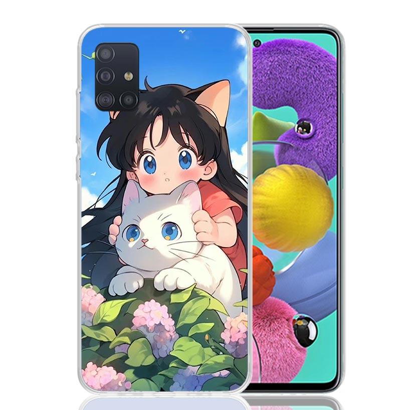 Милый Аниме Инс Девочки Животное Кот Чехол для Телефона для Samsung Galaxy A52 A51 A50S A12 A22 A32 A72 A10S A30S A31 A71 Note 20 Ultra 10 Pl